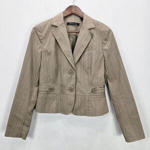 Vintage Y2K Blazer Jacket 8 Beige Pinstriped Utility Safari Office Siren Preppy